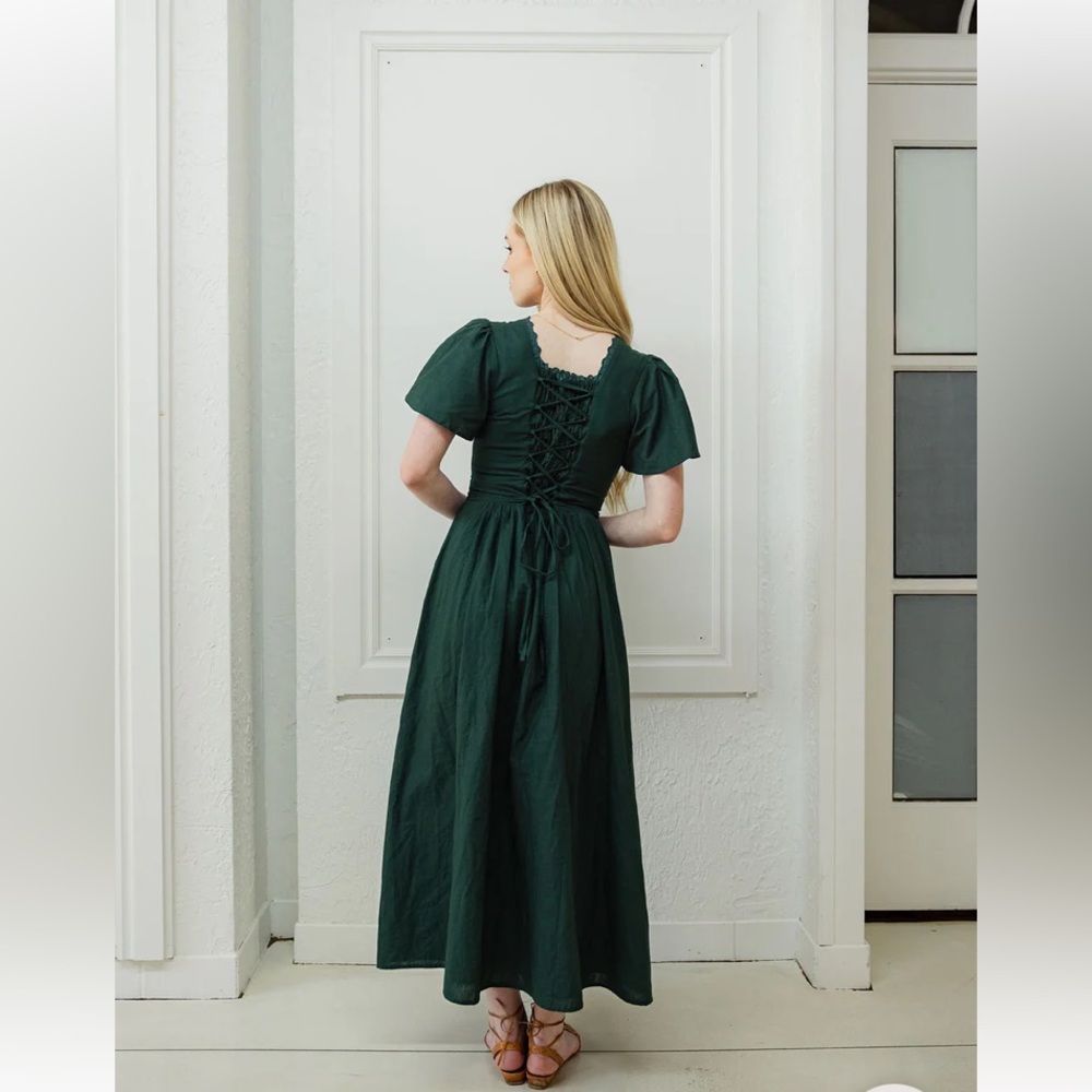 Poet Dresses Hymn Dress in Green Linen, XL, NWT